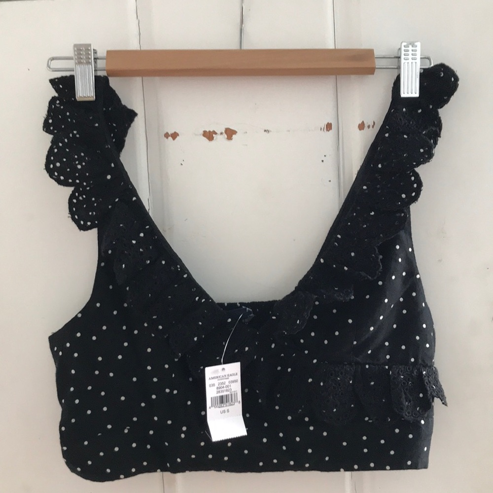 busty polkadot crop top with lace fringe